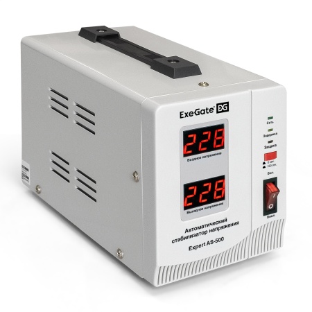 Стабилизатор напряжения ExeGate EX291720RUS Expert AS-500 (500ВА, вход 140...260В, двойная цифр. индикация вход/вых. напряжения, выход 220В±8%, КПД 98%, 5 уровней защиты, задержка, метал. корп