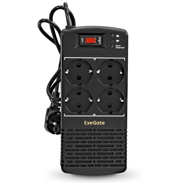 Стабилизатор напряжения ExeGate EP285940RUS Power AD5000-1200 (1200VA/600W, диапазон 150...280В, 4 евророзетки)
