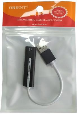 AU-04PLB, Адаптер USB to Audio (звуковая карта), jack 3.5 mm (4-pole) для подключения телефонной к порту USB, кнопки: громкость +/-, играть/пауза/вперед/назад; Windows/Linux/MAC OS