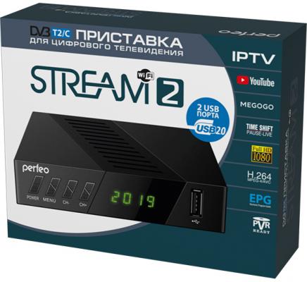 DVB-T2/C приставка "STREAM-2" для цифр.TV, Wi-Fi, IPTV, HDMI, 2 USB, DolbyDigital, пульт ДУ [PF_A4488 ]