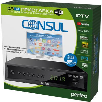 DVB-T2/C приставка "CONSUL" для цифр.TV, Wi-Fi, IPTV, HDMI, 2 USB, DolbyDigital, пульт ДУ [PF_A4413]