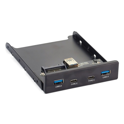 Планка USB на переднюю панель U3H-619 3,5", 2*USB3.0+2*TypeC, черная, подсоед-е к мат. плат OEM  {50}  (110182)