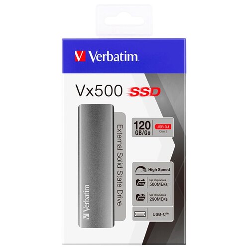 120Gb Verbatim Vx500 (47441) SSD, 120 Гб, USB Type-C, чтение: 500 Мб/сек, запись: 430 Мб/сек