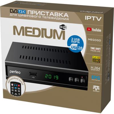 DVB-T2/C приставка "MEDIUM" для цифр.TV, Wi-Fi, IPTV, HDMI, 2 USB, DolbyDigital, обуч.пультДУ [PF_A4487 ]