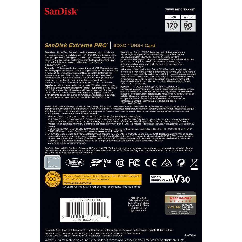 Карта памяти sandisk extreme pro sdhc 256gb uhs i u3 v30 sdsdxxy 256g gn4in