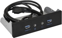 Планка USB на переднюю панель ExeGate EX289291RUS U5H-627, 5,25", 2*USB3.0+2*HD Audio, черная, металл, подсоед. к MB