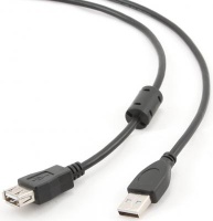 удлинительный USB 2.0 A-A (m-f), позолоченные контакты, ферритовые кольца, 1.8м, черный [BXP-CCF-USB2-AMAF-018]