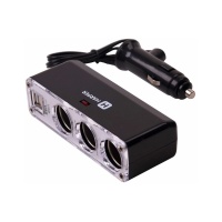 Harper DP-096 Разветвитель прикуривателя автомобильный на 5 устройств, (12V / 24V, Гнездо прикуривателя: 3 шт, USB 2 шт. 5V, 1А + 2.1A; Длина провода: 0,6 м; Предохранитель: 5А)