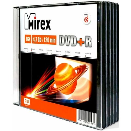 Диск DVD+R Mirex 4.7Gb 16x Slim Case (5шт) (202479)