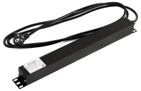 SHE19-9SH-2.5EU Блок розеток для 19" шкафов, горизонтальный, 9 розеток Schuko, кабель питания 2.5м (3х1.5мм2) с вилкой Schuko 16A, 250В, 482.6x44.4x44.4мм (ШхГхВ), корпус алюминий, цвет черный