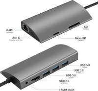 CU459 Адаптер Type-Cm --> RJ-45+2USB3.0(f) + PD100 Вт Alum Shell <CU459>