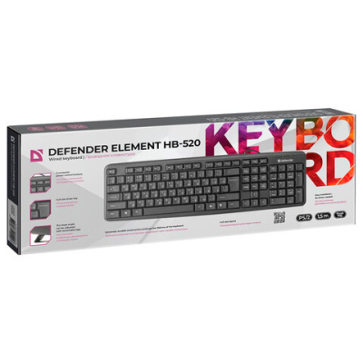 Клавиатура Defender Element HB-520 Black PS/2 [45520] {Проводная, 104+3кн. управление
