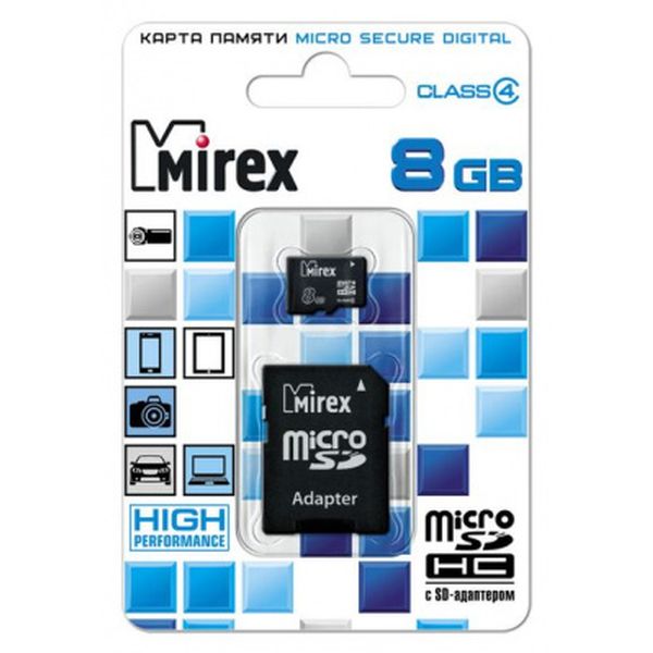 Карта памяти Mirex microSDHC (Class 4) 8GB (13613-ADTMSD08)