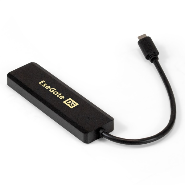 USB-Хаб (концентратор) ExeGate EX293986RUS DUB-4CP/1 (кабель-адаптер USB Type C --> 4xUSB3.0, Plug&Play, черный)