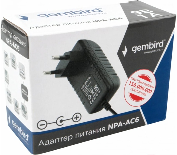 Gembird NPA-AC6 адаптер питания, 9 Вт, 1 А, длина кабеля: 1 м