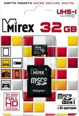 Карта памяти Mirex microSDHC UHS-I (Class 10) 32GB + адаптер [13613-ADSUHS32]