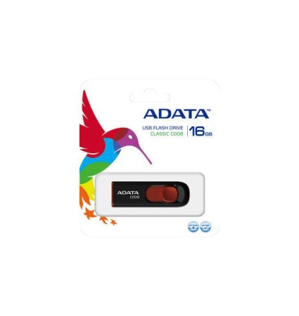 16GB C008 USB Flash [AC008-16G-RKD] USB 2.0, R30/W6, Black/Red, Retail (609604)