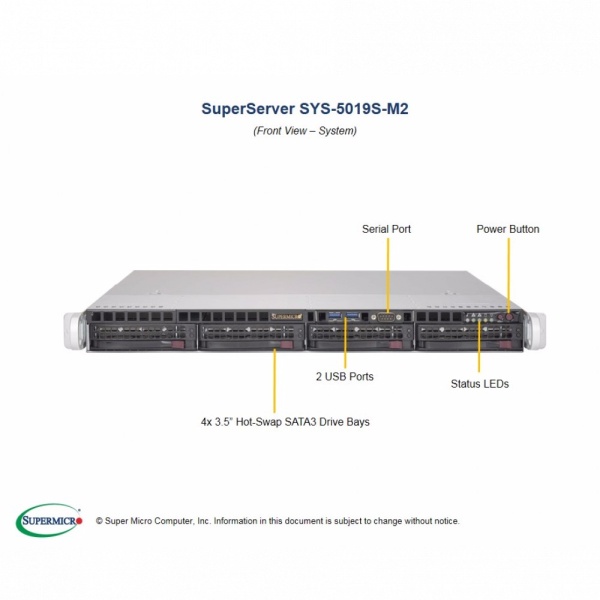 Платформа SuperMicro SYS-5019S-M RAID 1x350W