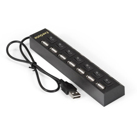 USB-Хаб (концентратор) ExeGate EX293977RUS DUB-42SW (кабель-адаптер USB2.0 --> 4xUSB2.0, кнопки включения/отключения для каждого порта, Plug&Play, черный)