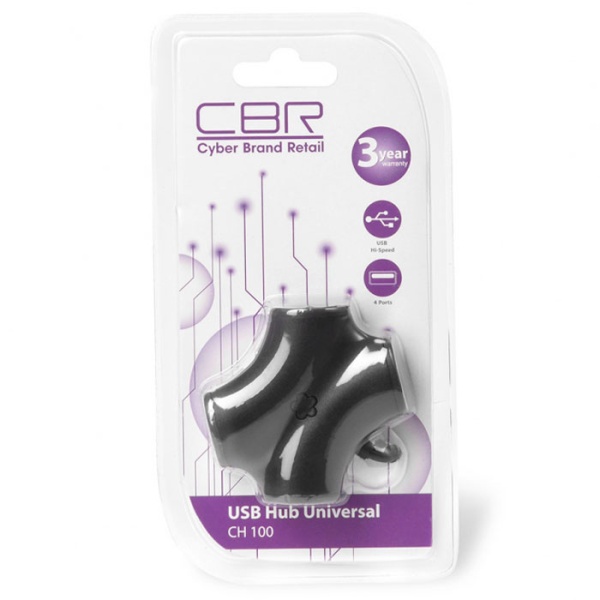 USB-концентратор CBR CH-100 Black,  4 порта, USB 2.0