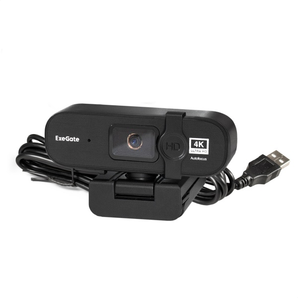 EX287383RUS Веб-камера ExeGateStream HD 4000 4K UHD T-Tripod (матрица 1/3" 8 Мп, 3840x2160, 32fps, 4-линзовый объектив (стекло), автофокус, шторка, USB, микрофон с шумоподавлением, поворотное