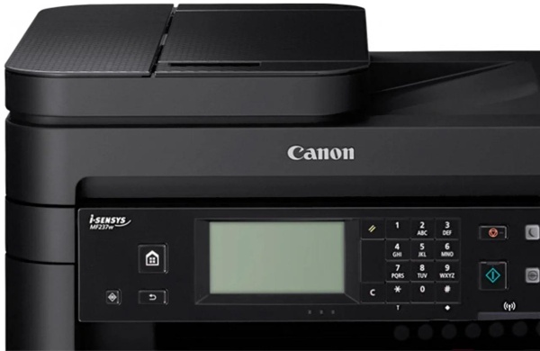 МФУ Canon i-SENSYS MF237w (1418C169/С030/С113) (принтер/сканер/копир), факс, лазерная чёрно-белая печать, A4, планшетный/протяжный сканер, ЖК панель, сетевой (Ethernet), Wi-Fi, AirPrint