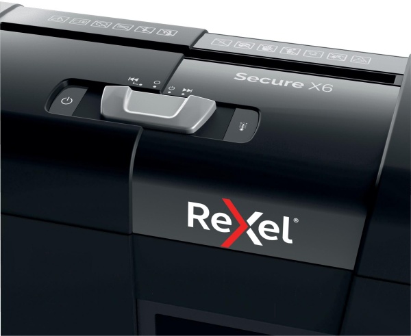 Шредер Rexel Secure X6 EU черный (секр.P-4) фрагменты 6лист. 10лтр. скрепки скобы