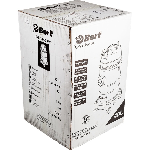 Строительный пылесос Bort BSS-1440-Pro 1400Вт (уборка: сухая/влажная) серый