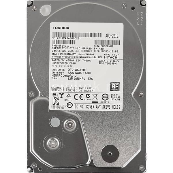 2TB Desktop HDD DT01ACA200 SATA 6Gb/s, 7200rpm, 64MB, Bulk  {20} (1022)