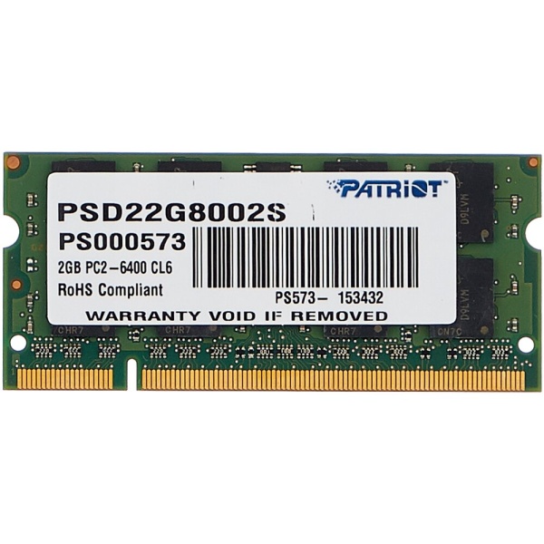 Оперативная память Patriot 2GB DDR2 SO-DIMM PC2-6400 (PSD22G8002S)