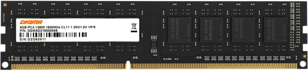 Оперативная память Digma DDR3L 4Gb 1600MHz DGMAD31600004S RTL PC3-12800 CL11 DIMM 240-pin 1.35В Низкопрофильная single rank