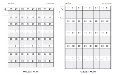 WMBL-25x33-A4L-WH Самоламинирующиеся наклейки для печати на лазерных принтерах 25мм х 33мм, (1 лист, 64 наклейки)