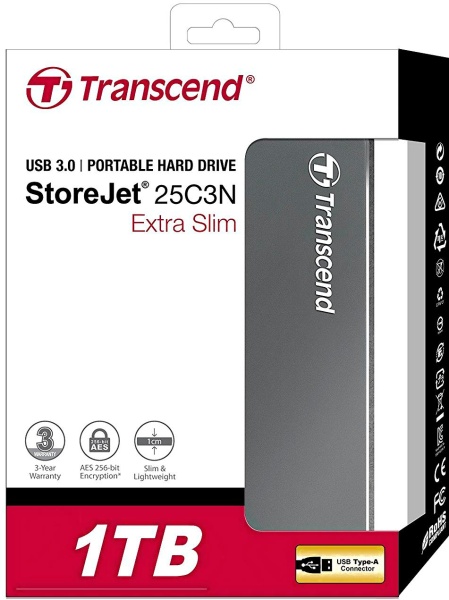 1Tb Transcend StoreJet 25C3 (TS1TSJ25C3N) HDD, 2.5", 1000 Гб, USB 3.0
