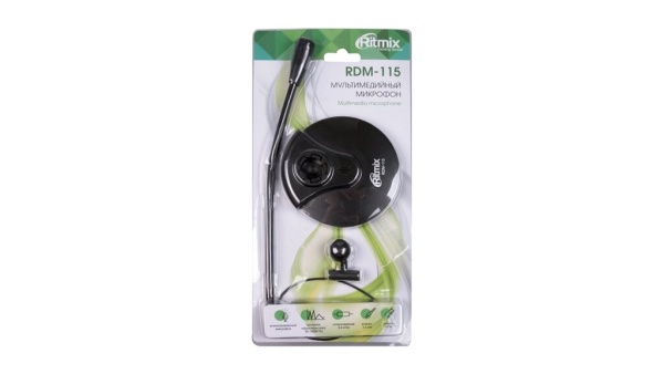 Микрофон Ritmix RDM-115 Диапазон частот 30 - 16000 Гц, чувствительность 58 дБ, длина кабеля 1.5м, штекер 3.5 мм