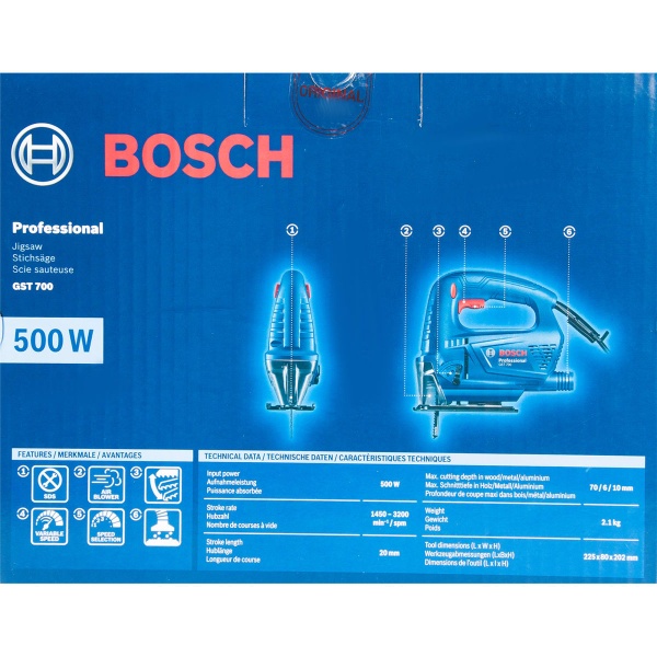 Лобзик Bosch GST 700 500Вт 3200ходов/мин от электросети