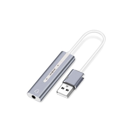 AU-04PL Адаптер USB to Audio ((звуковая карта), jack 3.5 mm (4-pole) для подключения телефонной к порту USB, кнопки: громкость +/-, играть/пауза/вперед/назад; Windows/Linux/MAC OS)