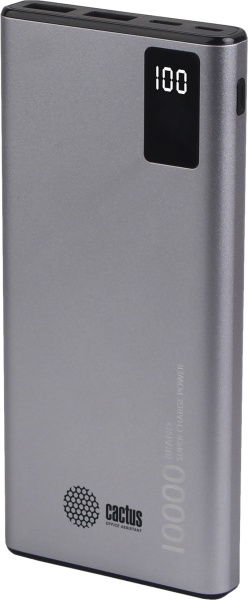 Мобильный аккумулятор Cactus CS-PBFSLT-10000 10000mAh 3A 2xUSB серый