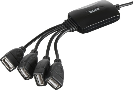 Разветвитель USB 2.0 Buro BU-HUB4-0.3-U2.0-Splitter 4порт. черный