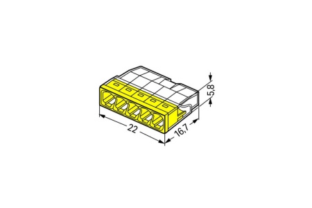 2273-205 Клемма 5-проводная (0,5-2,5 кв.мм) желтая