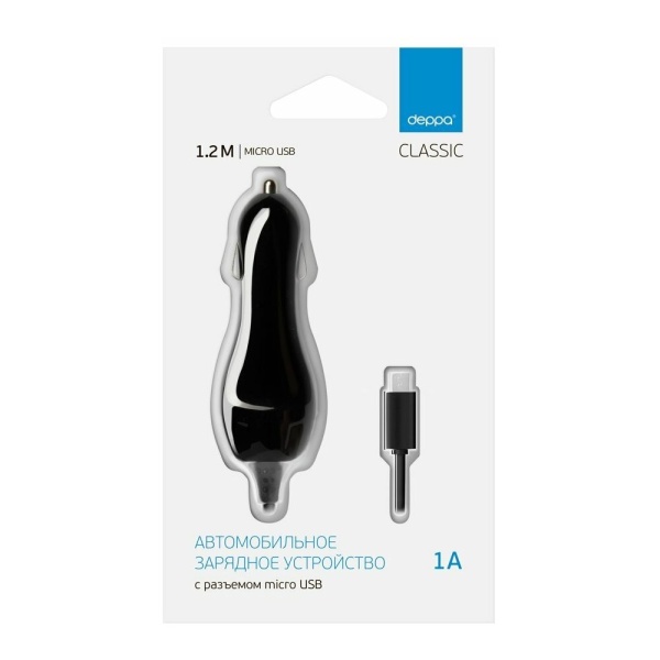 Автомобильное micro USB, 1A, черный,