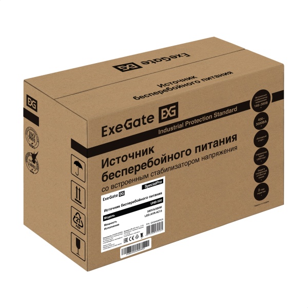 ИБП ExeGate SpecialPro UNB-500.LED.AVR.4C13 500 ВА, 300 Вт, ступенчатая аппроксимация синусоиды, кол-во выходных разъемов: 4, кол-во выходных разъемов с питанием от батарей: 4, тип выходных разъемов: C13, время работы при полной нагрузке: 1.4 мин, время р