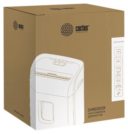 Шредер Cactus CS-SH-10-15-4X12 (секр.P-4) фрагменты 10лист. 15лтр. скрепки скобы пл.карты