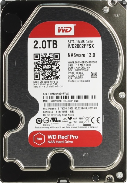 Жесткий диск Original SATA-III 2Tb WD2002FFSX NAS Red Pro (7200rpm) 64Mb