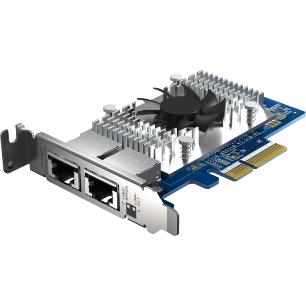 QNAP QXG-10G2T-X710 сетевая карта, интерфейс PCI-E x4, скорость 10 Гбит/с, 2 разъёма RJ-45