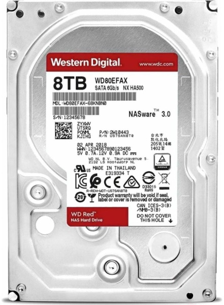 Жесткий диск WD 8ТБ, WD80EFBX, Red Plus™  SATA-III, 7200RPM, 256MB, NAS Edition OEM