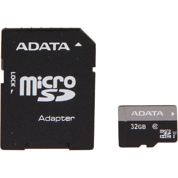 microSDHC 32Gb (AUSDH32GUICL10-RA1) UHS-I Class 1 + адаптер на SD