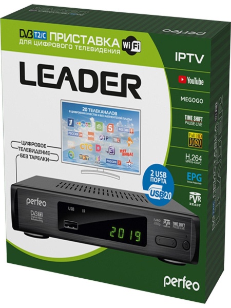 DVB-T2/C приставка "LEADER" для цифр.TV, Wi-Fi, IPTV, HDMI, 2 USB, DolbyDigital, пульт ДУ [PF_A4412]