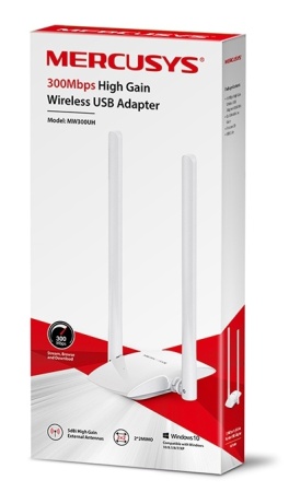 Сетевой адаптер WiFi Mercusys MW300UH N300 USB 2.0 (ант.внеш.несъем.) 2ант.