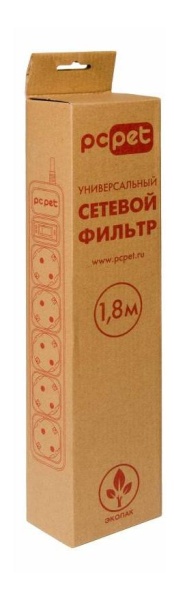 Сетевой фильтр PC Pet AP01006-1.8-G 1.8м (5 розеток) серый (пакет ПЭ)