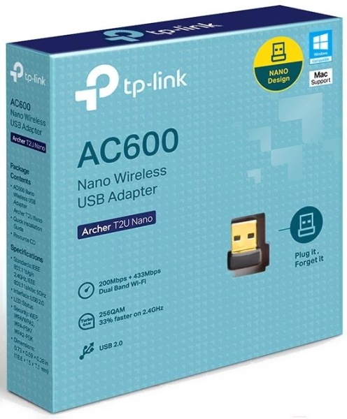Сетевой адаптер WiFi TP-Link Archer T2U NANO AC600 USB 2.0